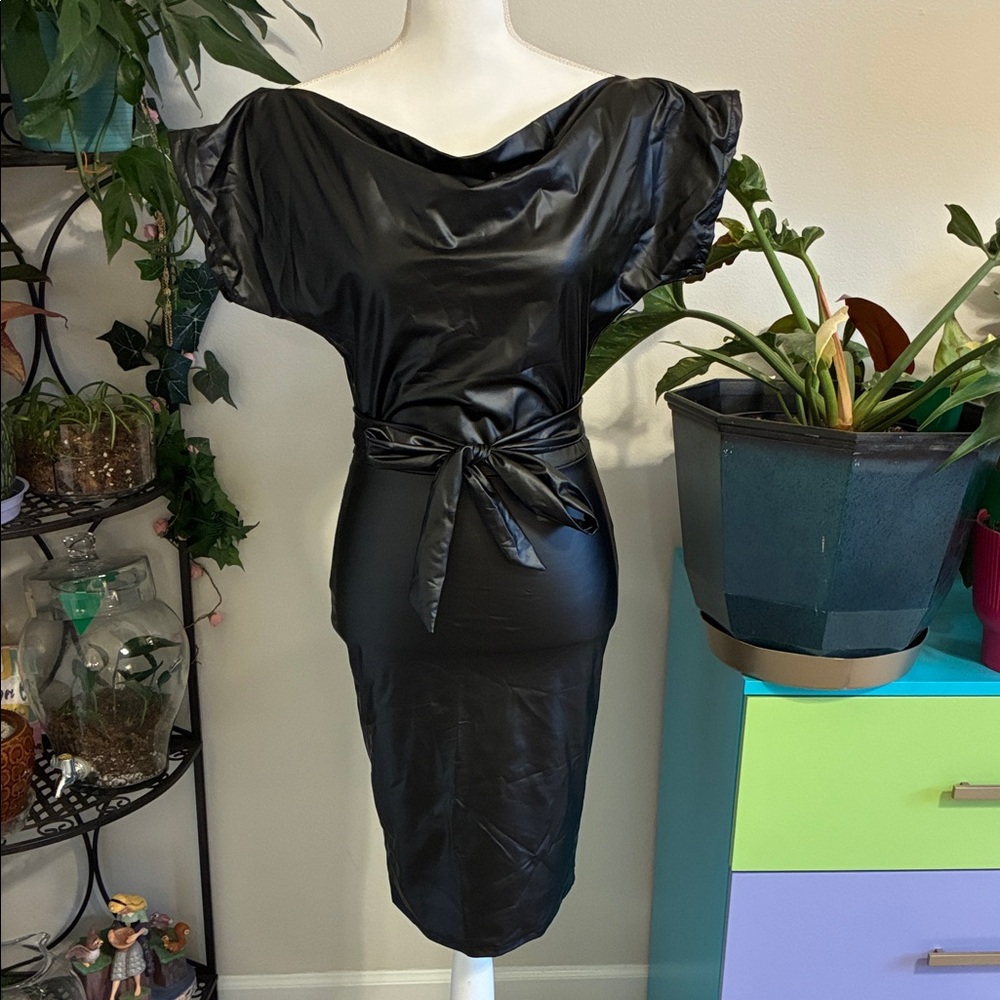 Faux Leather Black Dress